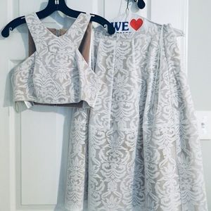 Matching a high waisted skirt and top